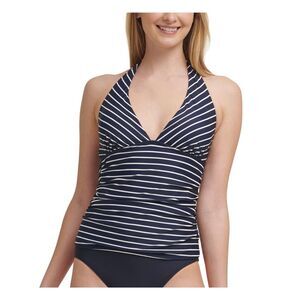 TOMMY HILFIGER Women's Navy Tie Pleated Halter Tankini Top XS
